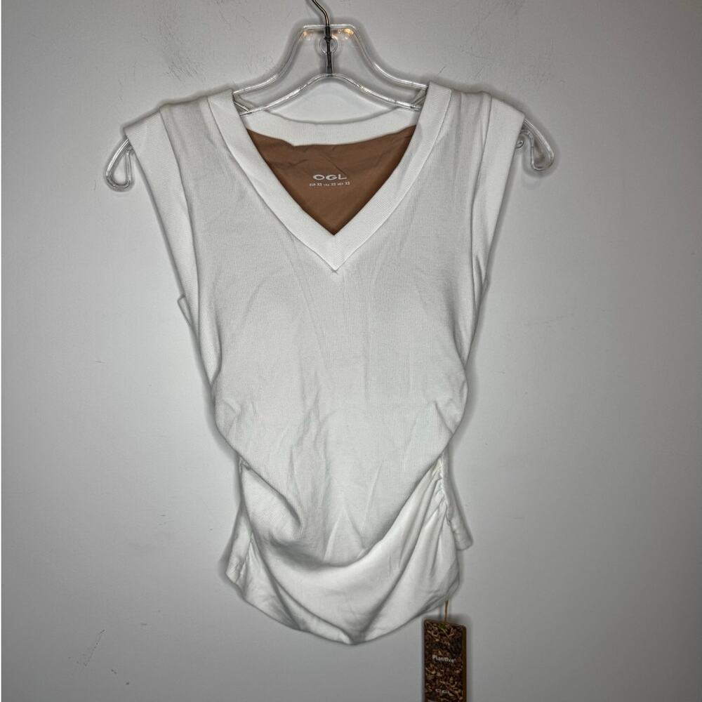 OGL Women XS White Modal Stretch V-Neck Cowl Back Sleeveless Top Blouse New